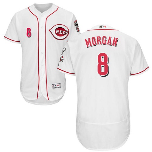 Reds #8 Joe Morgan White Flexbase Authentic Collection Stitched MLB Jersey - Click Image to Close